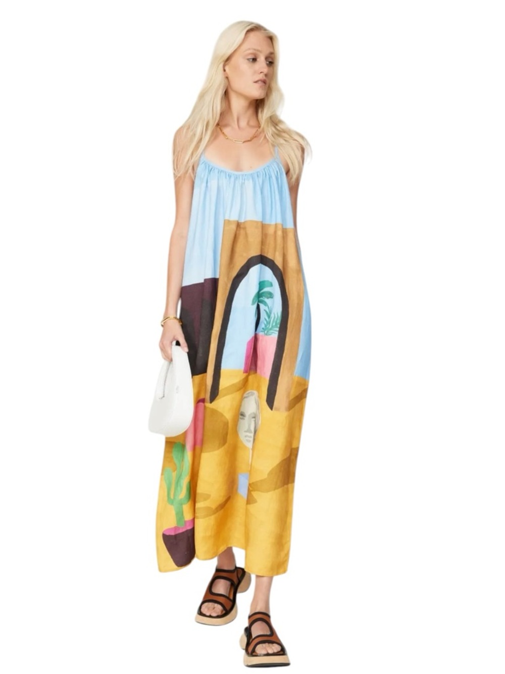 United In Motion- Blue & Mustard Printed Maxi Dress - Lightweight Summer Size XS